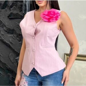 ShopEvelynne Light Pink Blouse with Bold Floral Detail